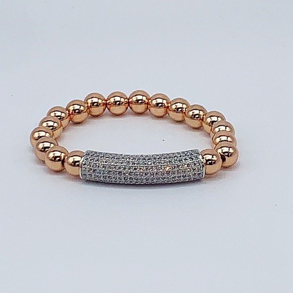 JS jewelry Jewelry - Rose Gold beaded stretch bracelet pave bar